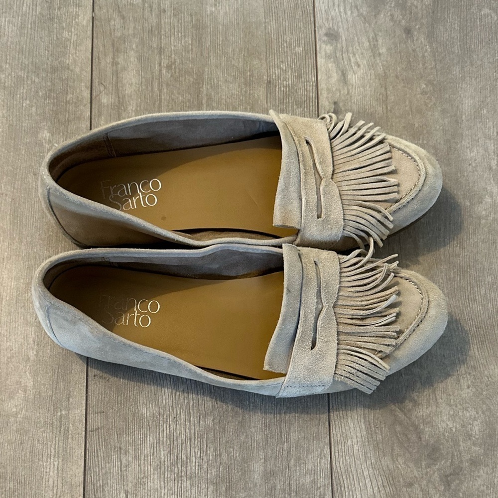 Franco Sarto Leather Soft Suede Penny Loafers Fringe Slip On Flat Shoes W Sz 8